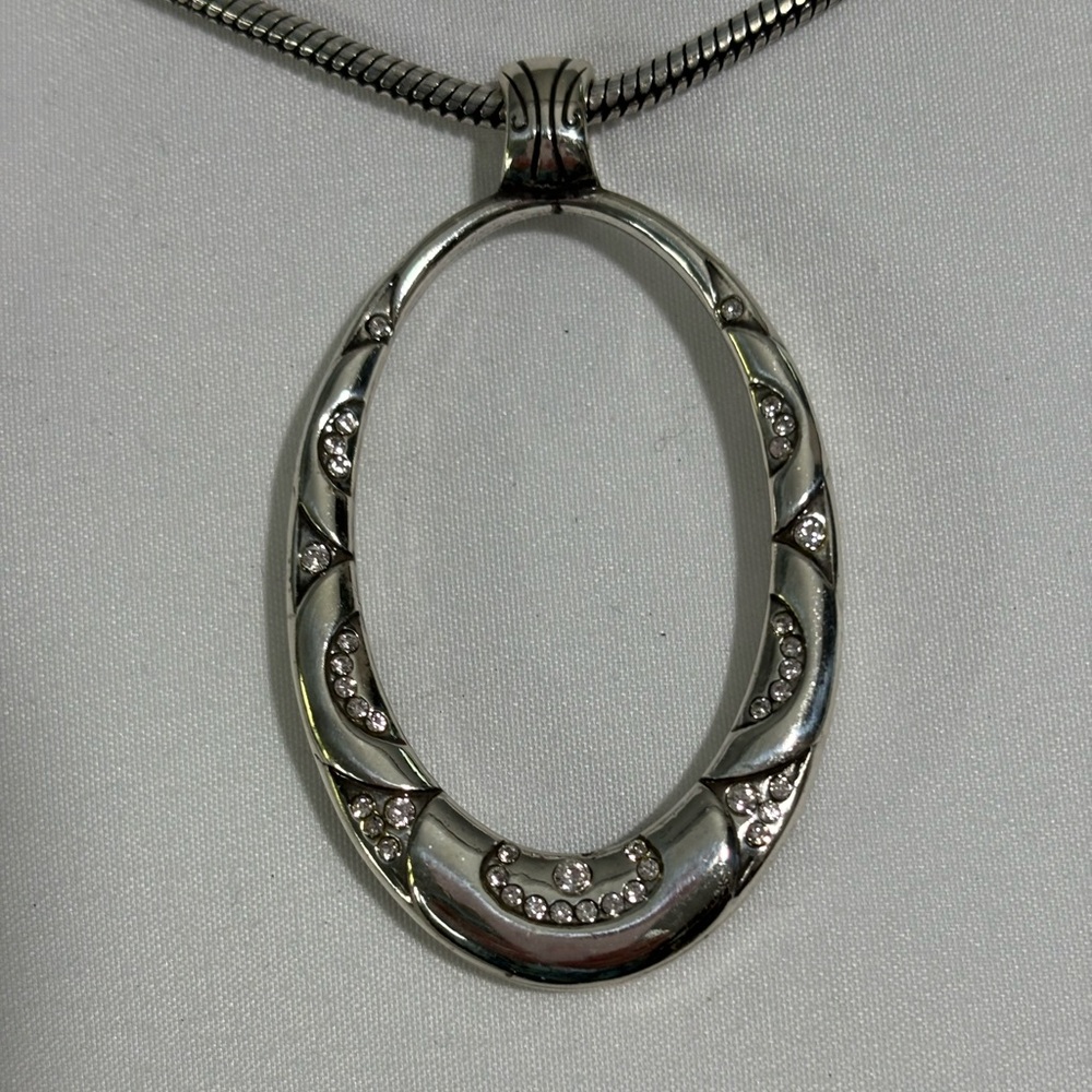 Brighton Reversible Oval Crystal | Etched Necklace Silver Plated 16-18” EUC